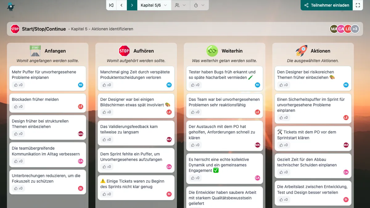 Start/Stop/Continue - actions