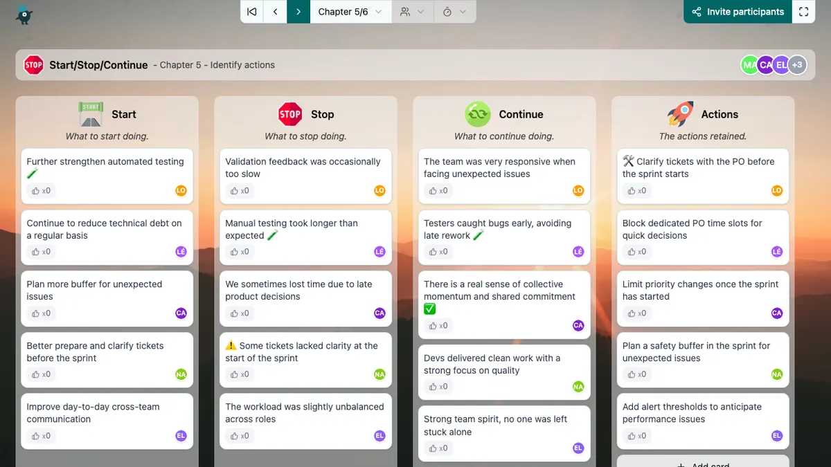 Start/Stop/Continue - actions