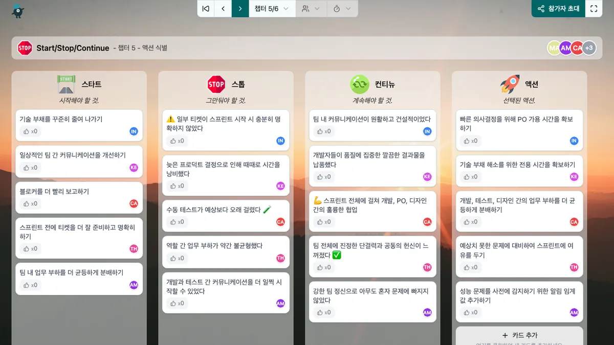 Start/Stop/Continue - actions