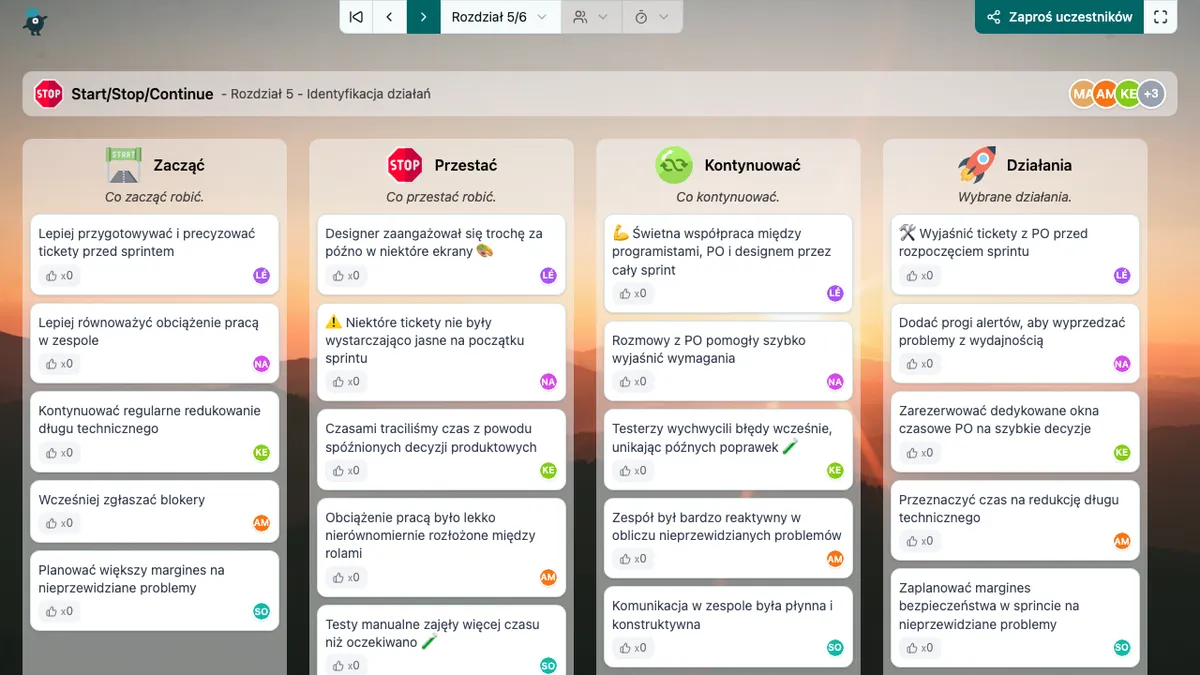 Start/Stop/Continue - actions