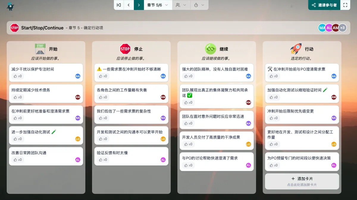 Start/Stop/Continue - actions